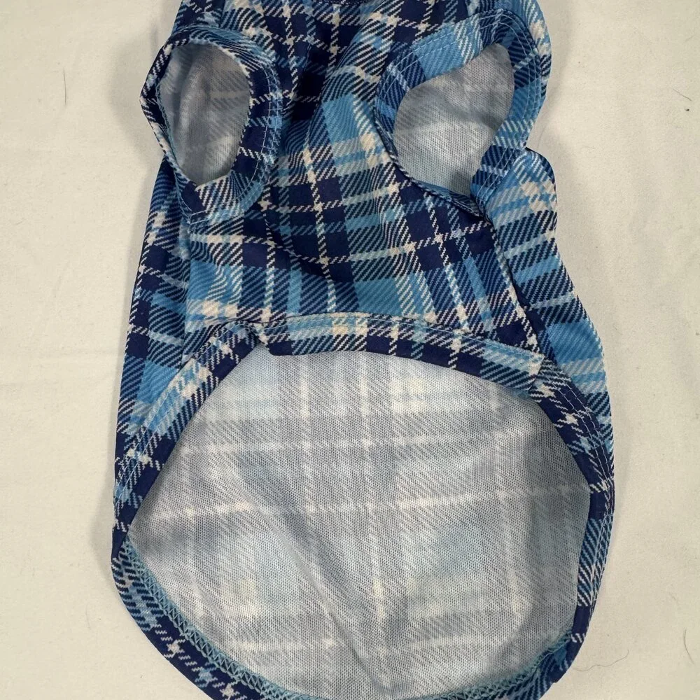 Blue Plaid Flannel Dog Shirt Size S Preppy Fall Pet Top Small Breed